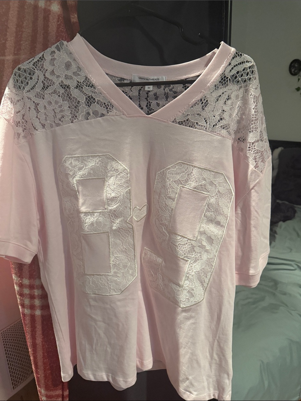 Grayson Threads Light Pink Lace Yoke V-Neck Tee